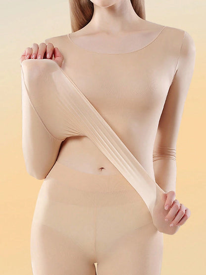 Women's Seamless Inner Top Ultra-Thin Warm Thermal Underwear Long Sleeve Round Neck High Elasticity Autumn/Winter Style