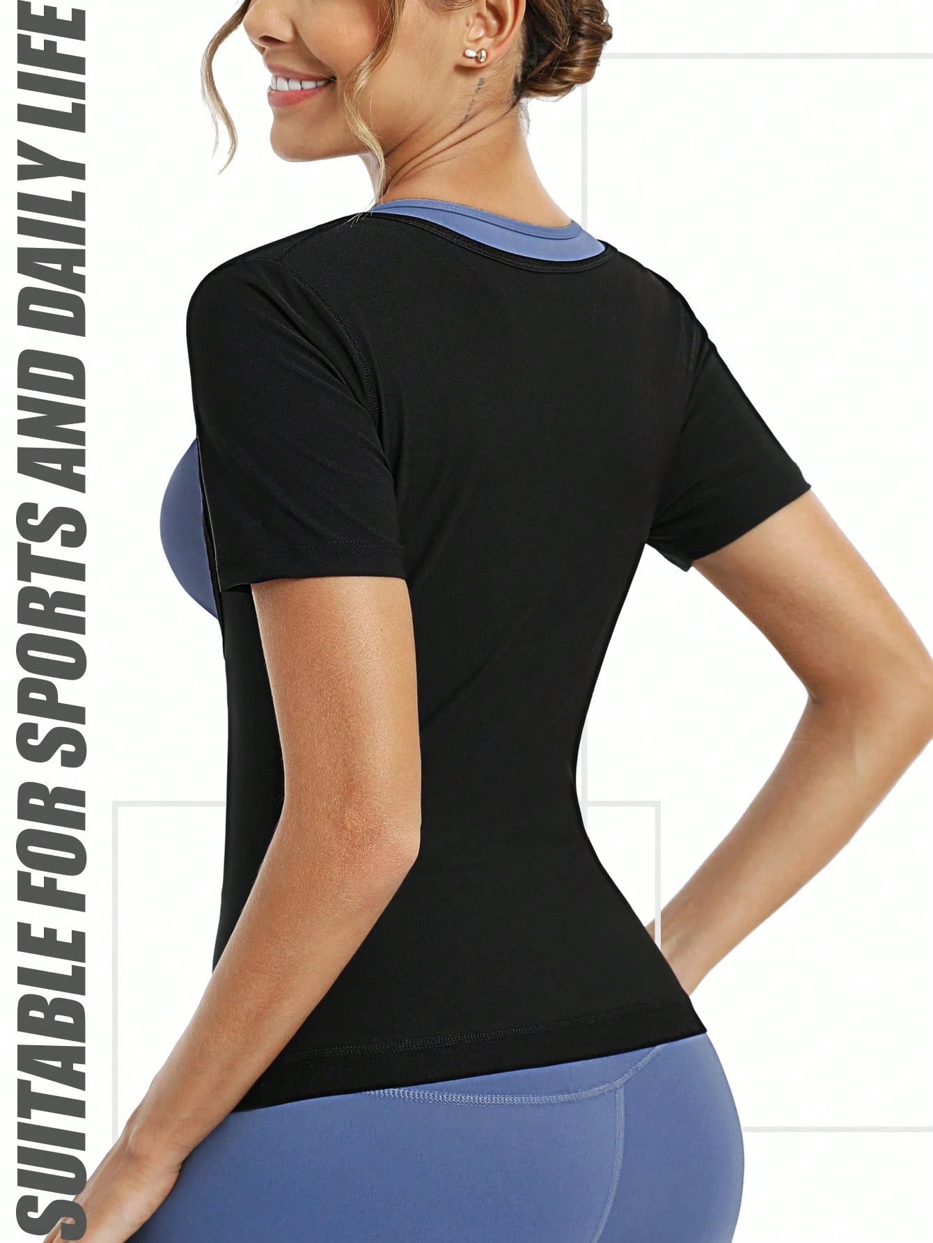 Women's Short Sleeve Zipper Sauna Suit, Solid Color Sports Fitness Top, Yoga Running Training Sweat-Wicking Activewear