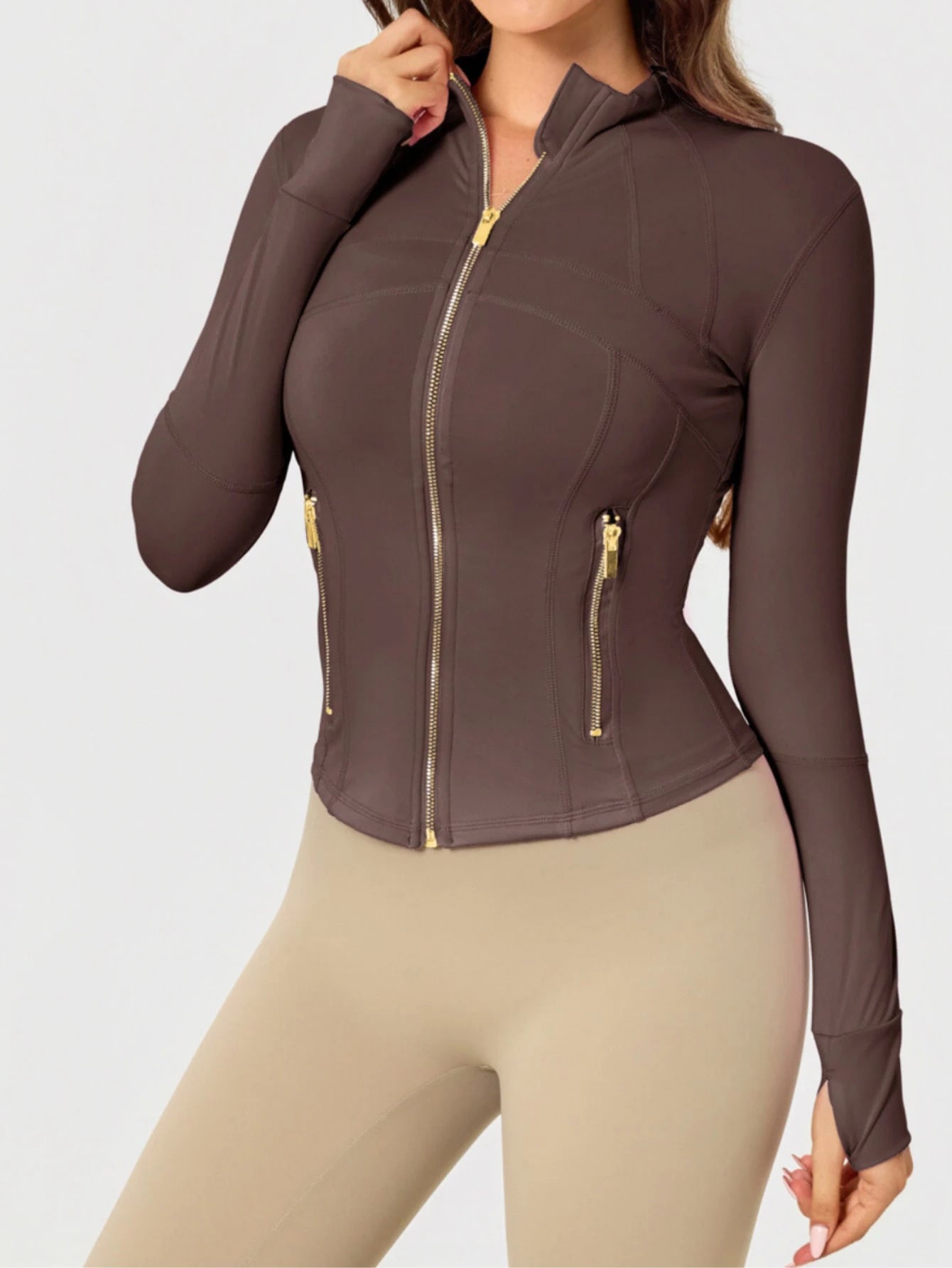 Women's Solid Color BBL Zip Up Sports Jacket With Pockets Gold Zipper High Stretch Lightweight Yoga Tennis Gym Workout Outerwear Workout Clothes Pickleball Clothes