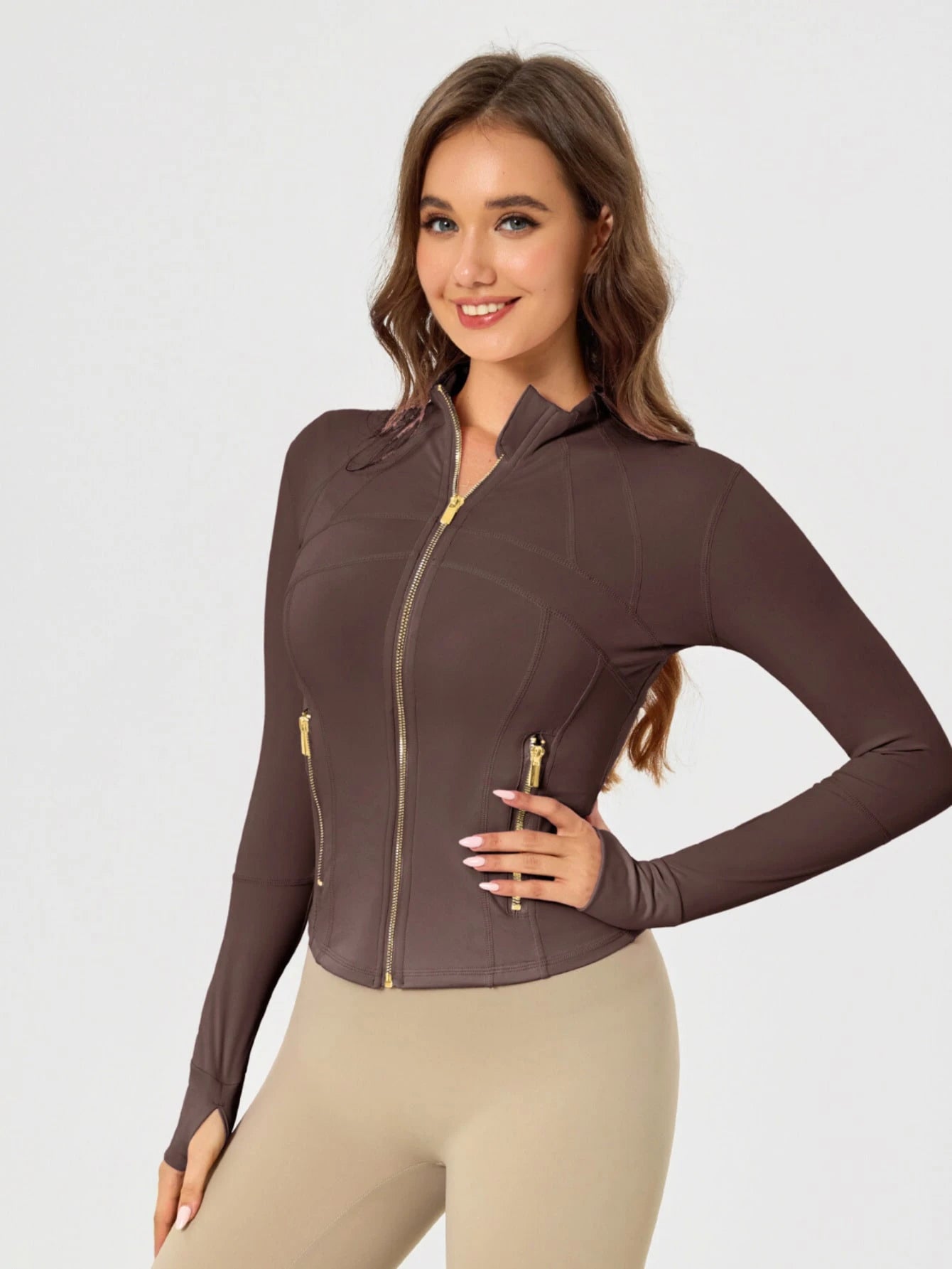 Women's Solid Color BBL Zip Up Sports Jacket With Pockets Gold Zipper High Stretch Lightweight Yoga Tennis Gym Workout Outerwear Workout Clothes Pickleball Clothes