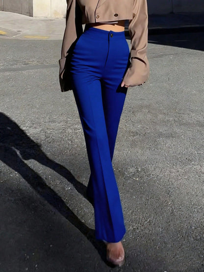 Women's Solid Color Casual Elegant High Waist Straight Leg Pants, Suitable For Daily Wear, Commuting, Office, Home, Dating, Small Gatherings, Light Socializing, Autumn