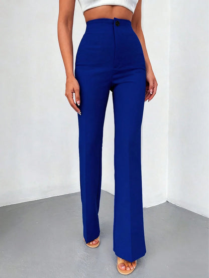 Women's Solid Color Casual Elegant High Waist Straight Leg Pants, Suitable For Daily Wear, Commuting, Office, Home, Dating, Small Gatherings, Light Socializing, Autumn