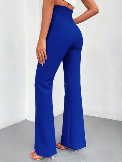 Women's Solid Color Casual Elegant High Waist Straight Leg Pants, Suitable For Daily Wear, Commuting, Office, Home, Dating, Small Gatherings, Light Socializing, Autumn