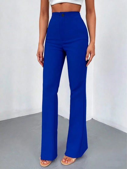Women's Solid Color Casual Elegant High Waist Straight Leg Pants, Suitable For Daily Wear, Commuting, Office, Home, Dating, Small Gatherings, Light Socializing, Autumn