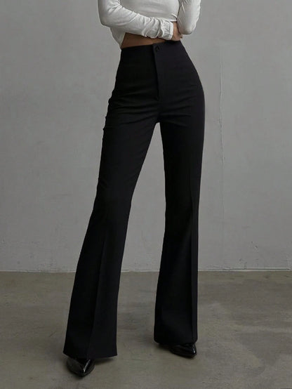 Women's Solid Color Casual Elegant High Waist Straight Leg Pants, Suitable For Daily Wear, Commuting, Office, Home, Dating, Small Gatherings, Light Socializing, Autumn
