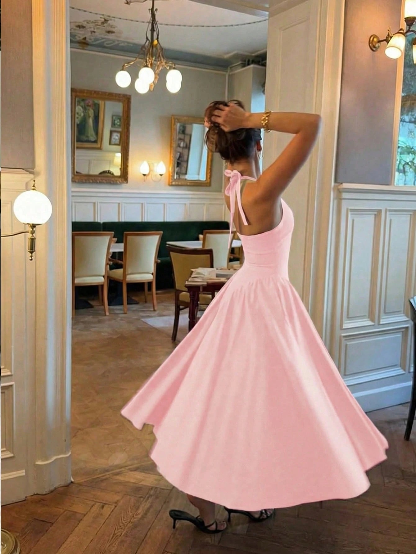 Women's Solid Color Deep V Elegant Casual Commute Date Romantic Dress Party Pink Summer