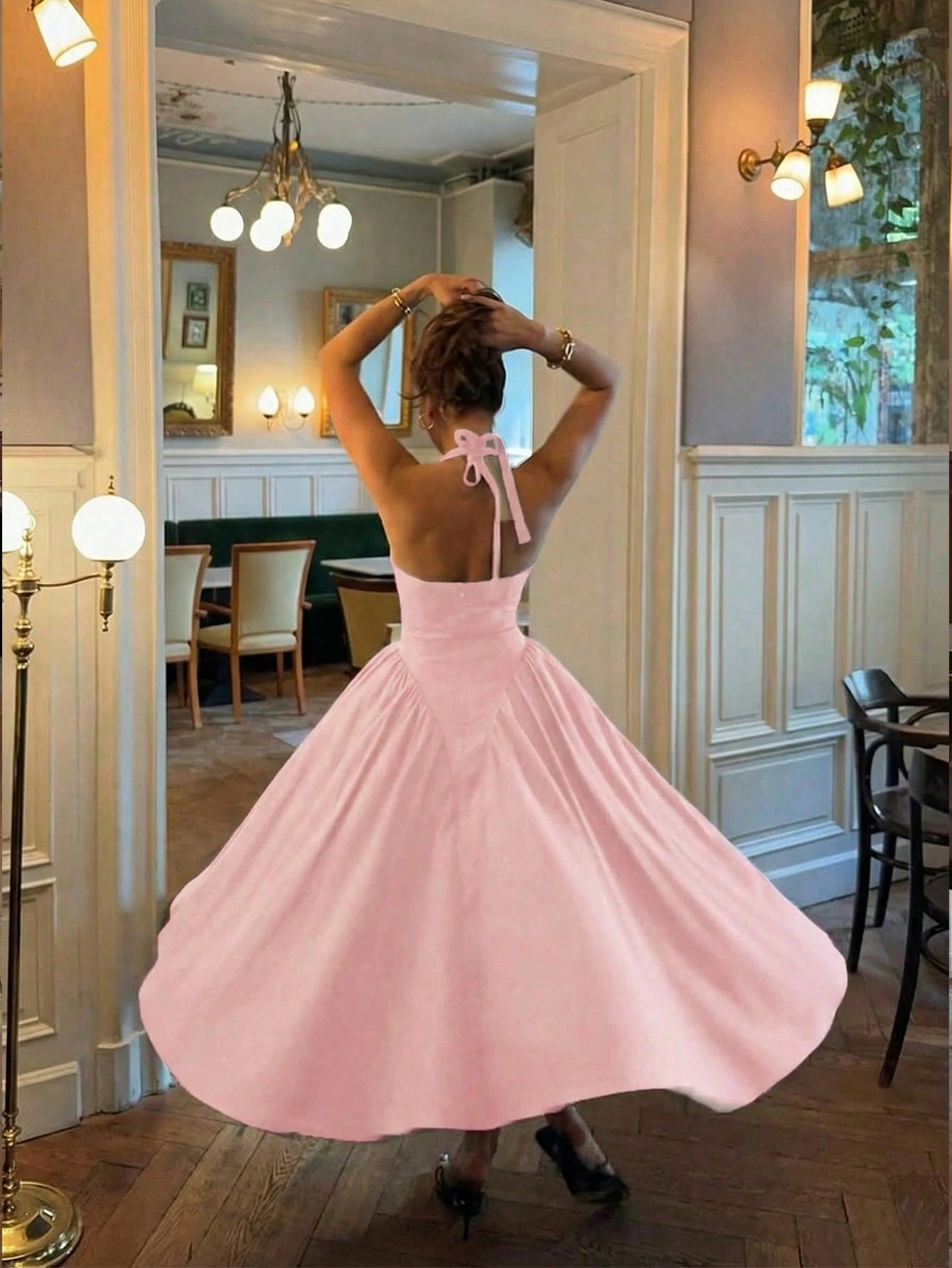 Women's Solid Color Deep V Elegant Casual Commute Date Romantic Dress Party Pink Summer