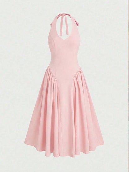 Women's Solid Color Deep V Elegant Casual Commute Date Romantic Dress Party Pink Summer