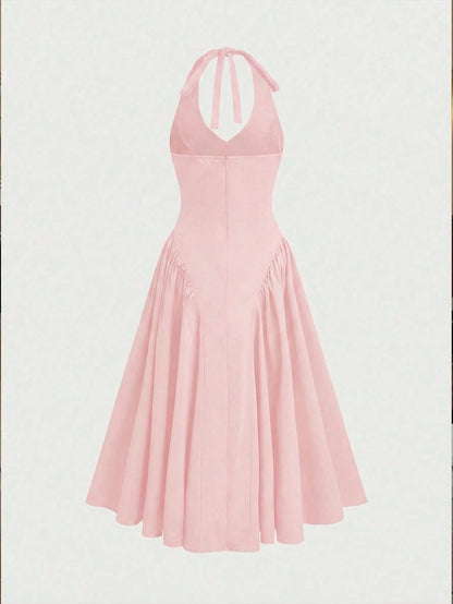Women's Solid Color Deep V Elegant Casual Commute Date Romantic Dress Party Pink Summer