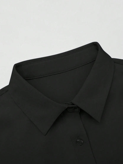 Women's Solid Color Drop Shoulder Long Sleeve Single-Breasted Casual Shirt Black Spring