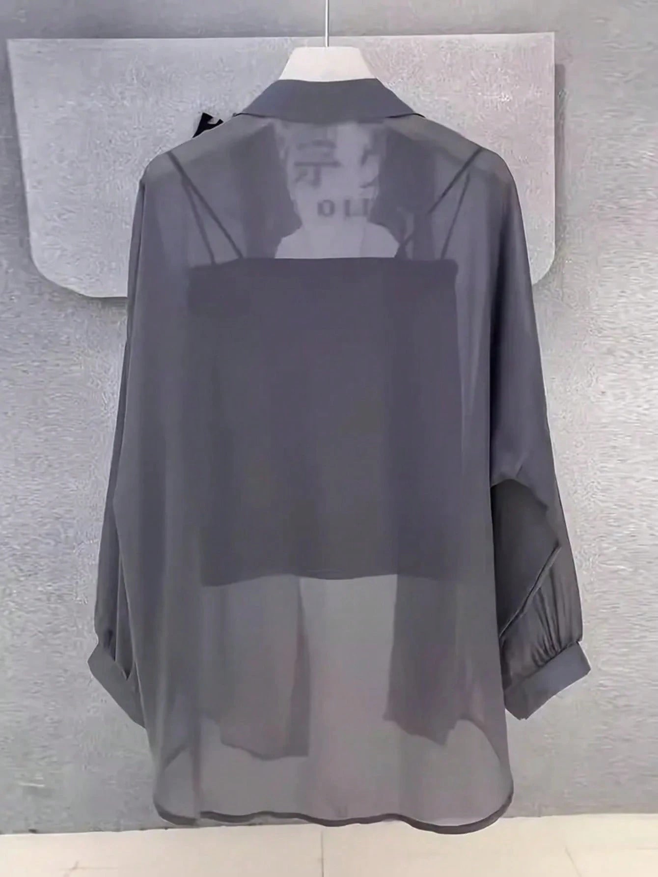 Women's Solid Color Front Button Casual Roll-Up Sleeve Shirt, Sheer Chiffon Long Sleeve Blouse, Lightweight Breathable Fabric, Elegant Design For Office/Party Wear, Spring/Summer, Aesthetic