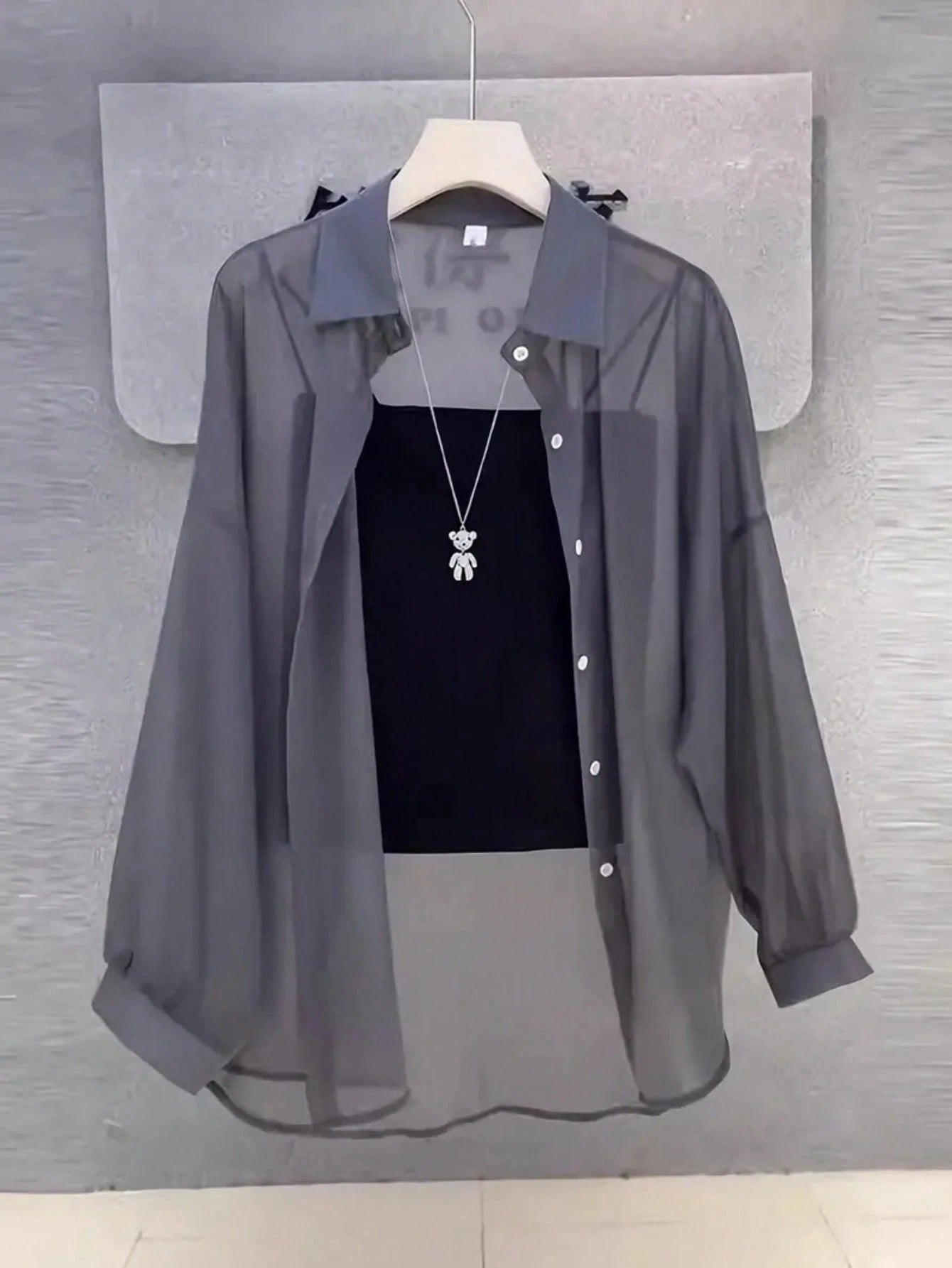 Women's Solid Color Front Button Casual Roll-Up Sleeve Shirt, Sheer Chiffon Long Sleeve Blouse, Lightweight Breathable Fabric, Elegant Design For Office/Party Wear, Spring/Summer, Aesthetic