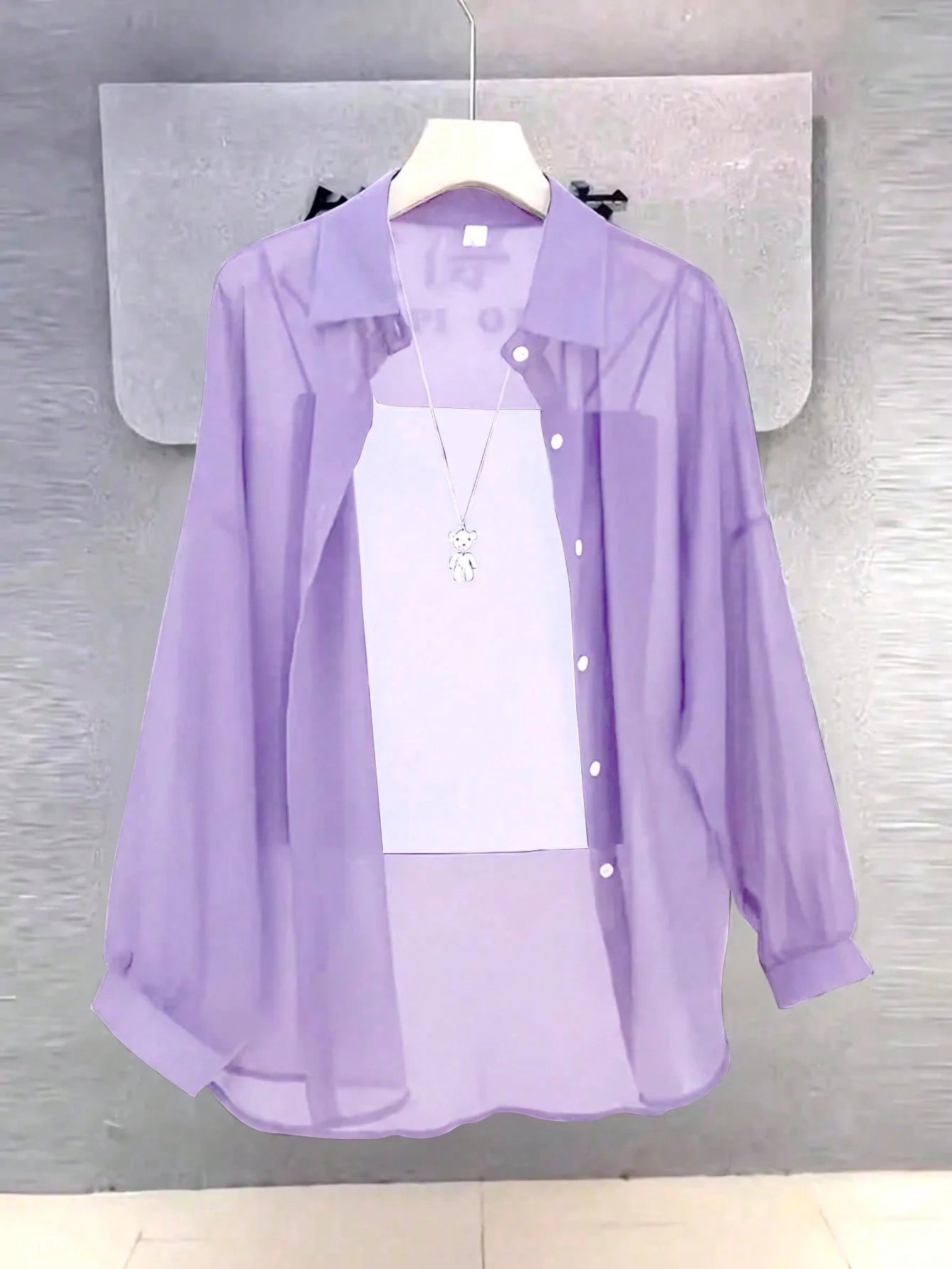 Women's Solid Color Front Button Casual Roll-Up Sleeve Shirt, Sheer Chiffon Long Sleeve Blouse, Lightweight Breathable Fabric, Elegant Design For Office/Party Wear, Spring/Summer, Aesthetic