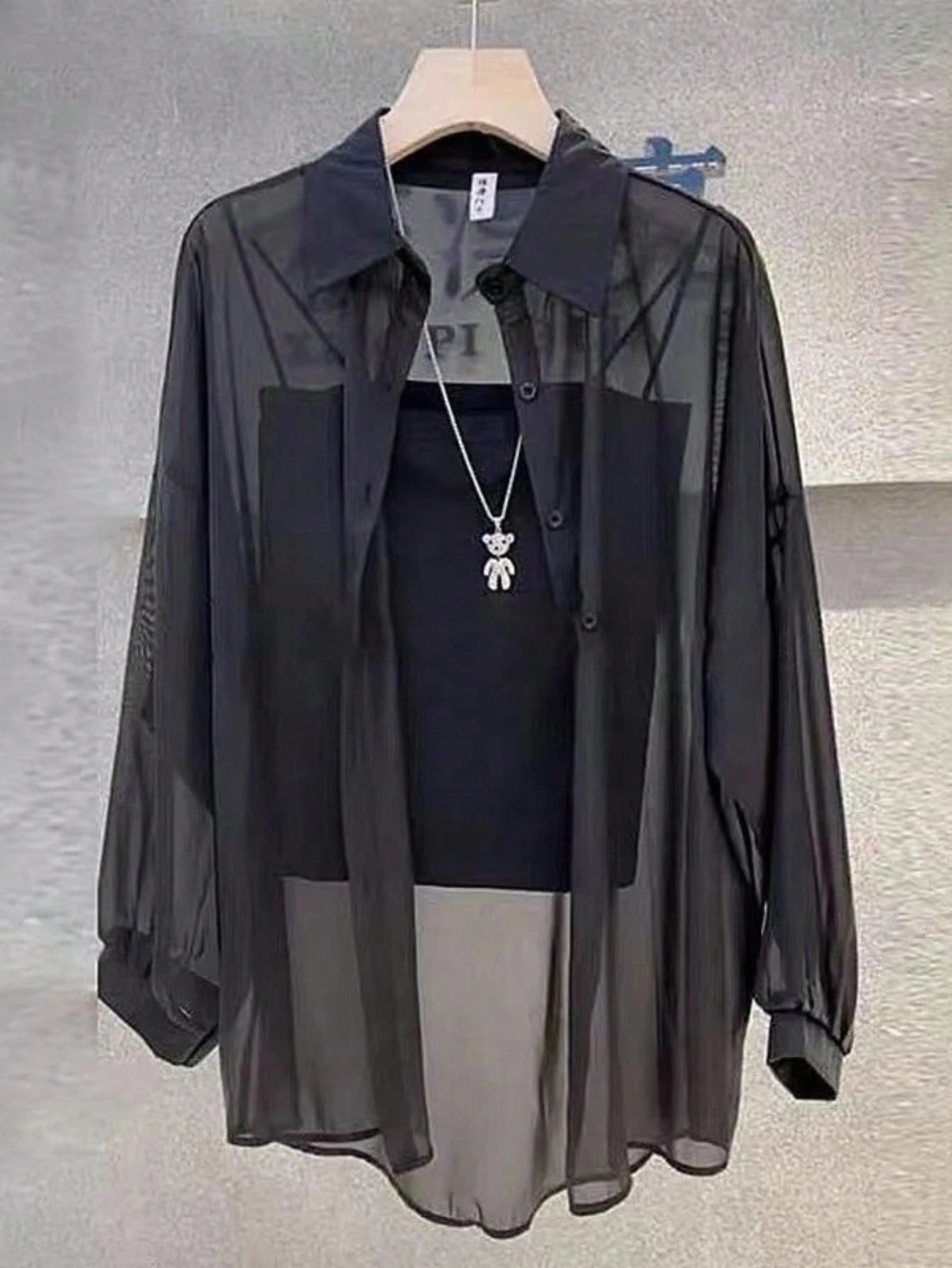 Women's Solid Color Front Button Casual Roll-Up Sleeve Shirt, Sheer Chiffon Long Sleeve Blouse, Lightweight Breathable Fabric, Elegant Design For Office/Party Wear, Spring/Summer, Aesthetic