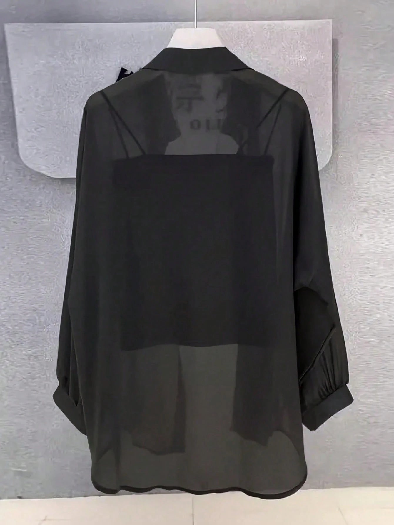Women's Solid Color Front Button Casual Roll-Up Sleeve Shirt, Sheer Chiffon Long Sleeve Blouse, Lightweight Breathable Fabric, Elegant Design For Office/Party Wear, Spring/Summer, Aesthetic