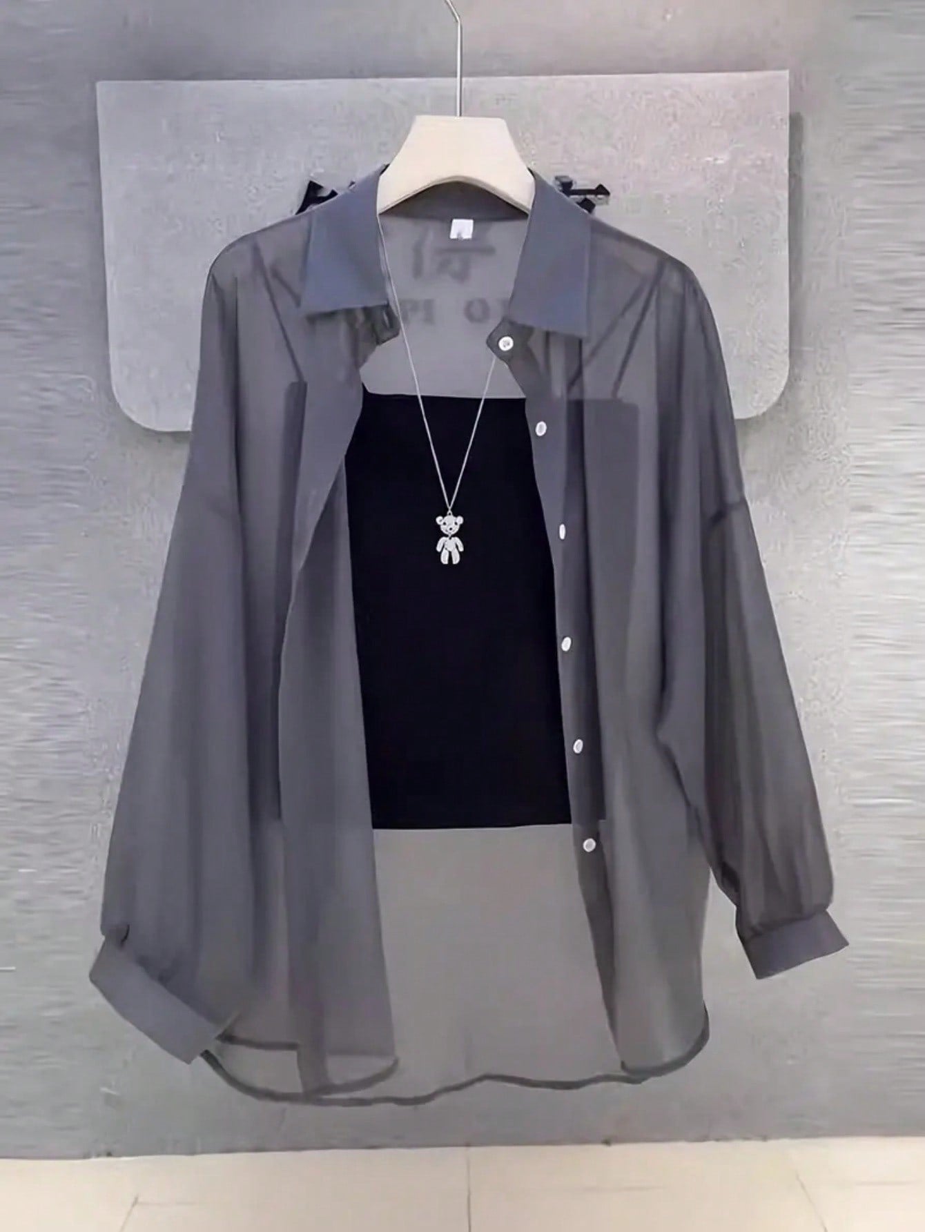 Women's Solid Color Front Button Casual Roll-Up Sleeve Shirt, Sheer Chiffon Long Sleeve Blouse, Lightweight Breathable Fabric, Elegant Design For Office/Party Wear, Spring/Summer, Aesthetic
