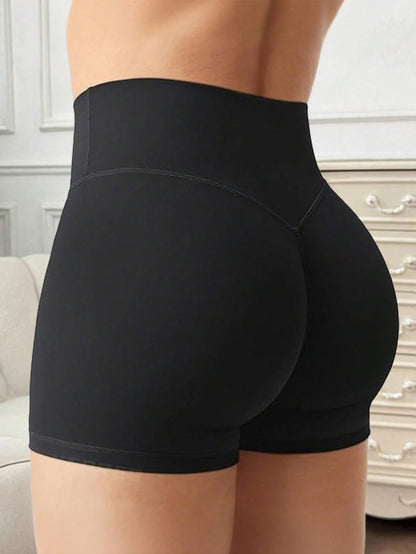 Women's Solid Color High Waist Casual Cycling Sports Shorts Black Summer