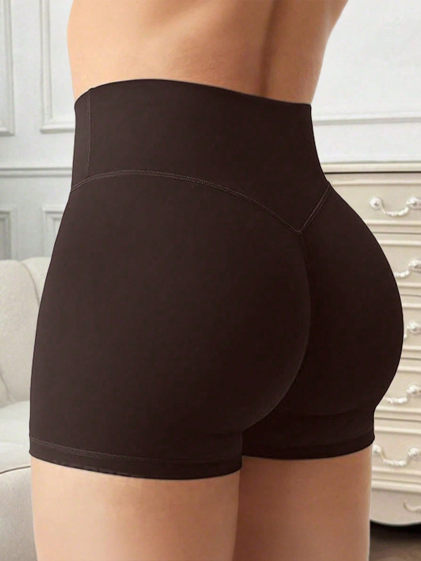 Women's Solid Color High Waist Casual Cycling Sports Shorts Black Summer