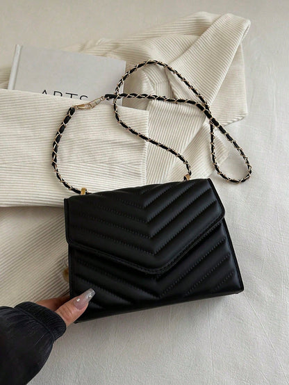 Women's Solid Color Pearl Chain New Niche Design Influencer Fashion Chain Shoulder Crossbody Bag, Ins Versatile Small Square Bag, High Gloss Embossed Solid Color Mini Chain Shoulder Bag
