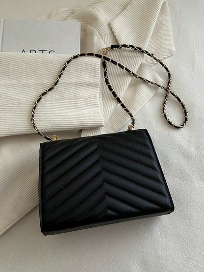 Women's Solid Color Pearl Chain New Niche Design Influencer Fashion Chain Shoulder Crossbody Bag, Ins Versatile Small Square Bag, High Gloss Embossed Solid Color Mini Chain Shoulder Bag