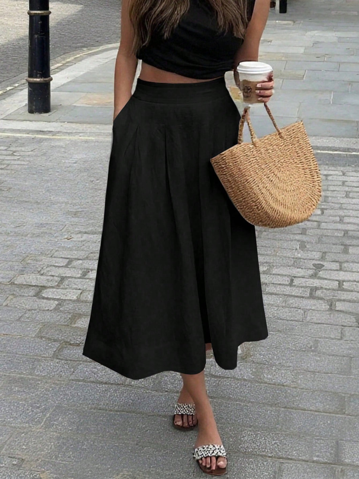 Women's Solid Color Versatile White Skirt, Casual Spring/Summer Style Suitable For Dates, Outings, Vacations, Graduations And Back To School Black, Clean Girl Aesthetic