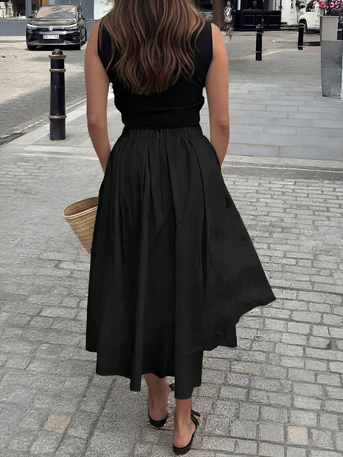 Women's Solid Color Versatile White Skirt, Casual Spring/Summer Style Suitable For Dates, Outings, Vacations, Graduations And Back To School Black, Clean Girl Aesthetic