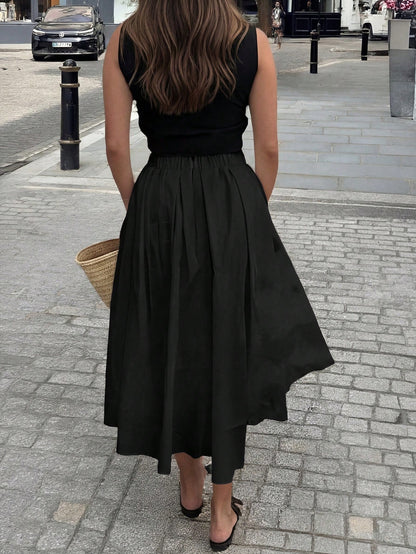 Women's Solid Color Versatile White Skirt, Casual Spring/Summer Style Suitable For Dates, Outings, Vacations, Graduations And Back To School Black, Clean Girl Aesthetic