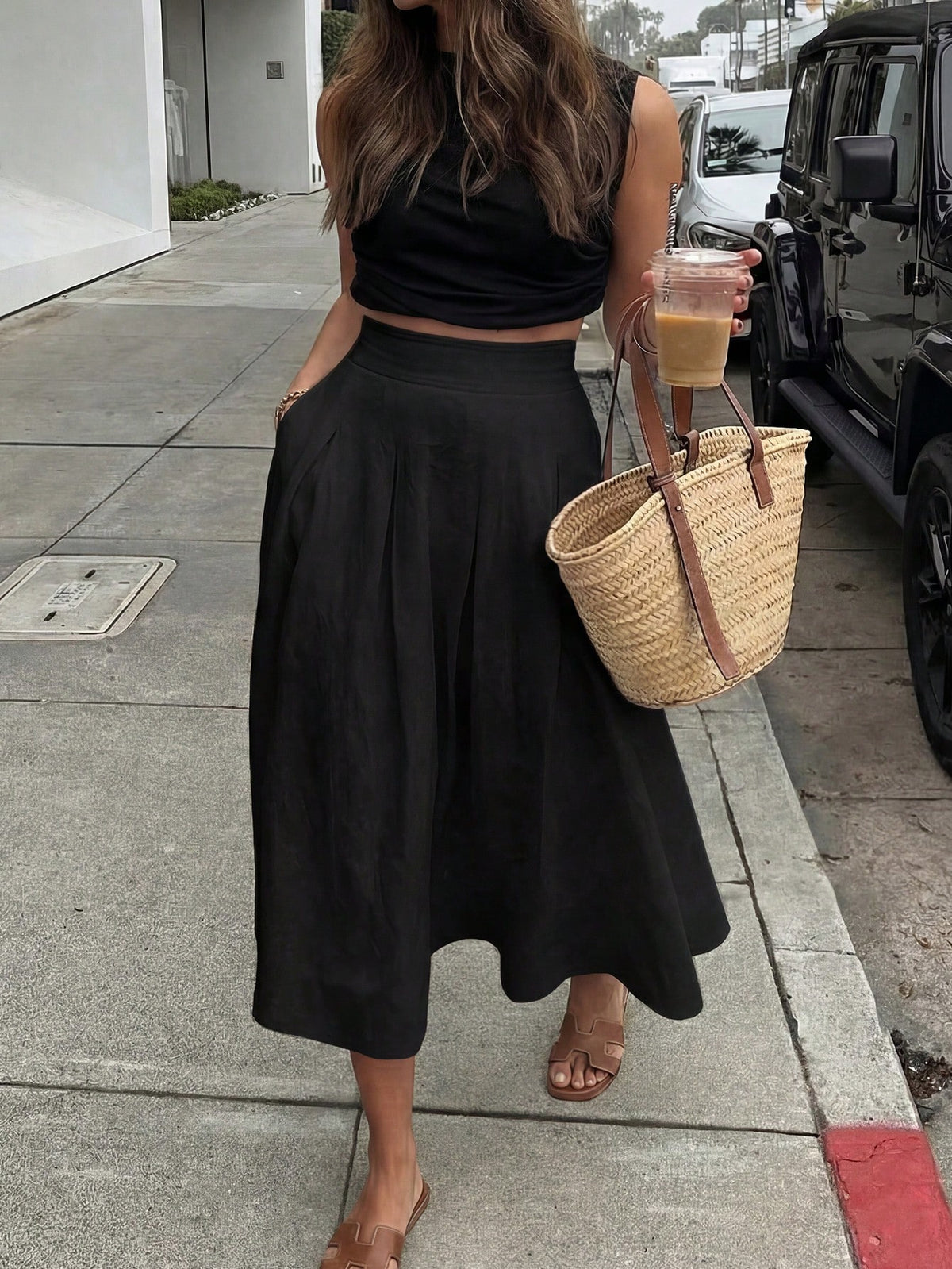 Women's Solid Color Versatile White Skirt, Casual Spring/Summer Style Suitable For Dates, Outings, Vacations, Graduations And Back To School Black, Clean Girl Aesthetic