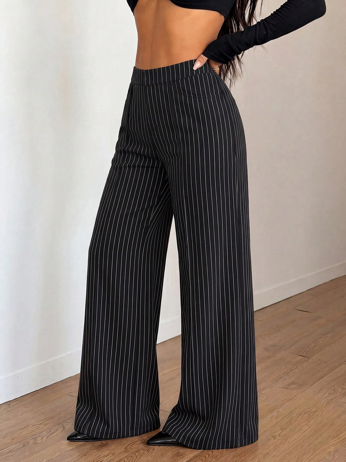 Women's Spring/Summer Elastic Thin Wide Leg Pants, Minimalist Solid Color With Pockets, Versatile For Office, Casual, Commuting And Sports, Flattering Leg-Shaping Long Trousers