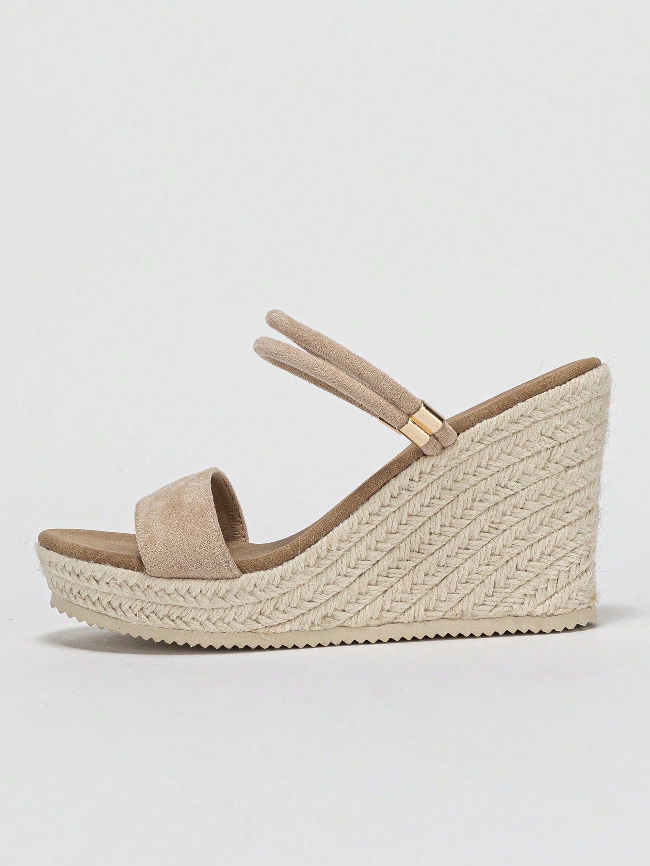Women's Straw Sandals, Vacation Faux Suede Wedge Slip-On Slippers