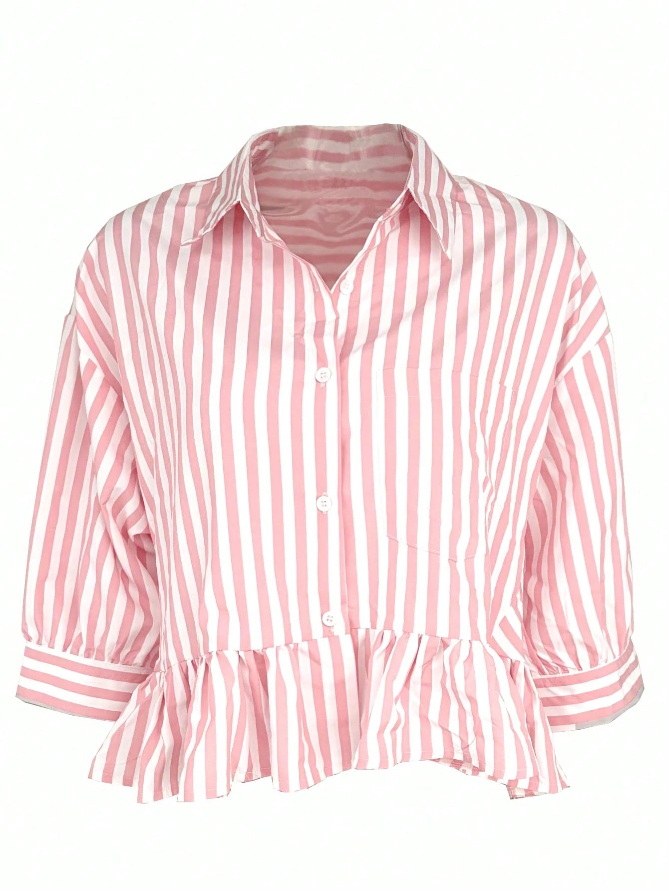 Women's Striped Shirt, Casual Vacation Front Button Loose Blouse, Spring/Summer Pink