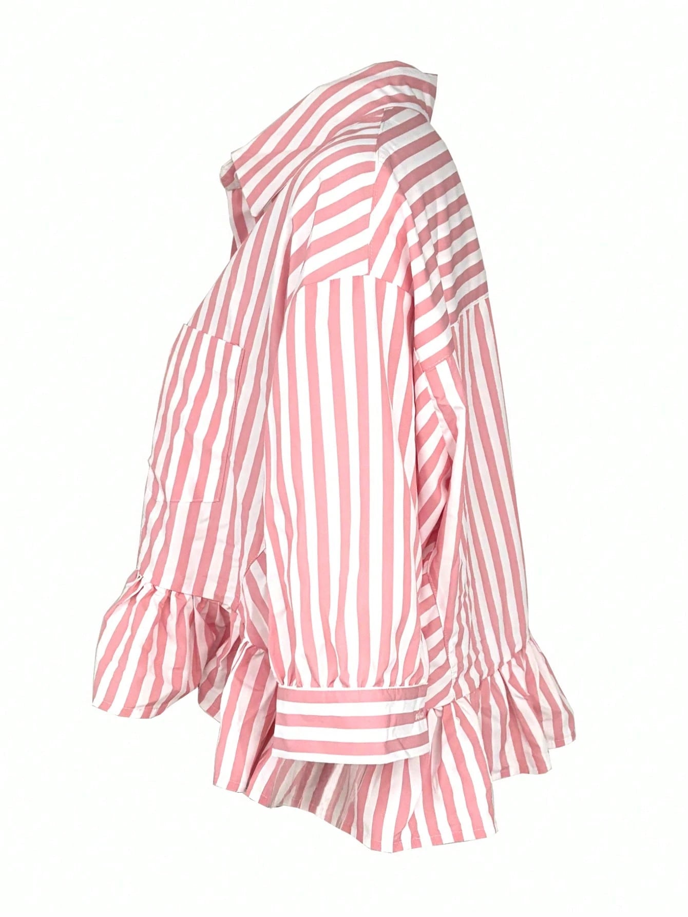 Women's Striped Shirt, Casual Vacation Front Button Loose Blouse, Spring/Summer Pink