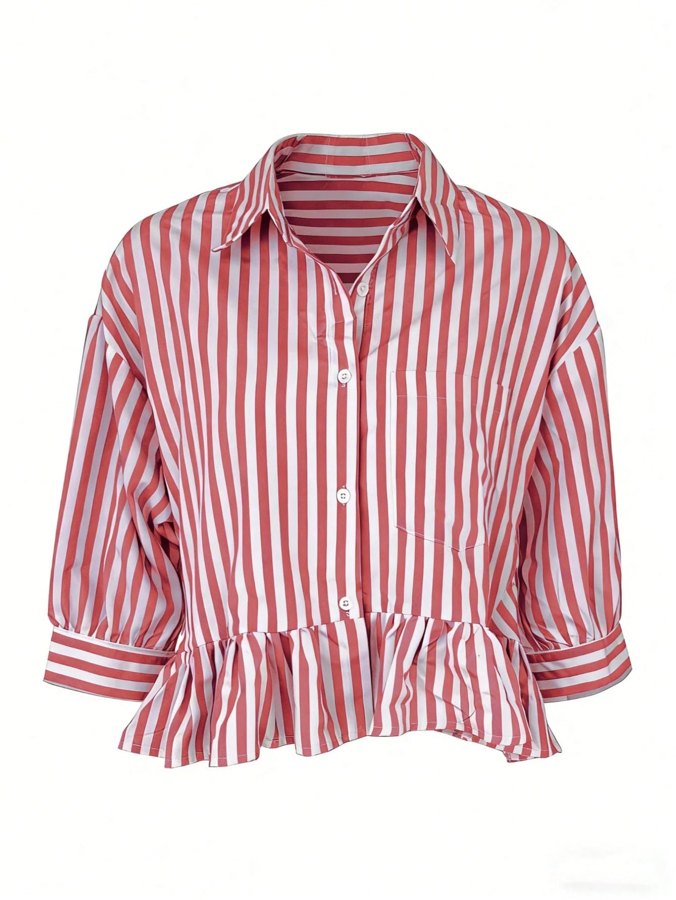 Women's Striped Shirt, Casual Vacation Front Button Loose Blouse, Spring/Summer Pink