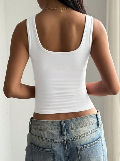 Women's Summer Casual Fashion Knitted Striped Tank Top White
