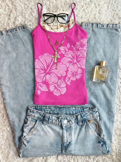 Women's Summer Casual Vacation Floral Print Camisole Pink