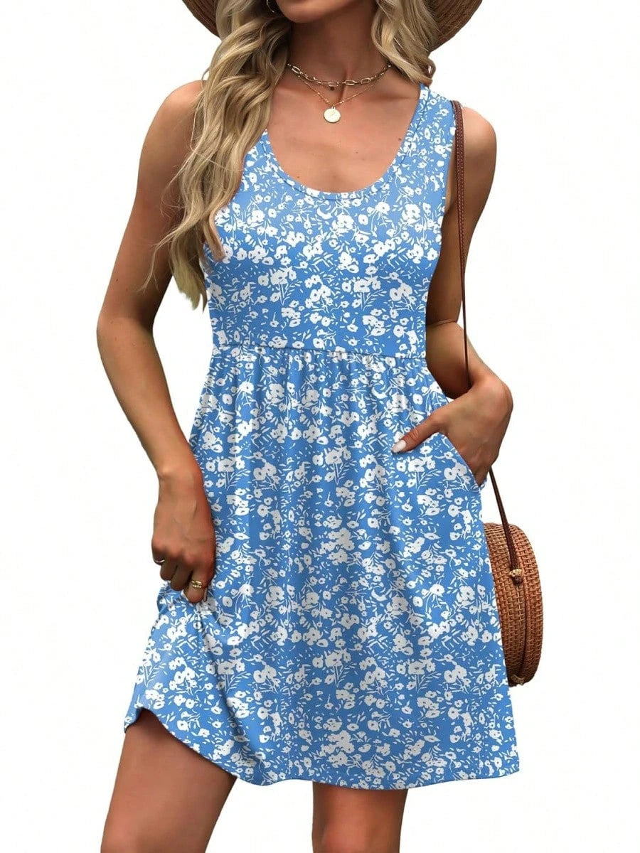 Women's Summer Dress 2026 A-Line Sleeveless Casual Sundress With Pockets Floral/Solid