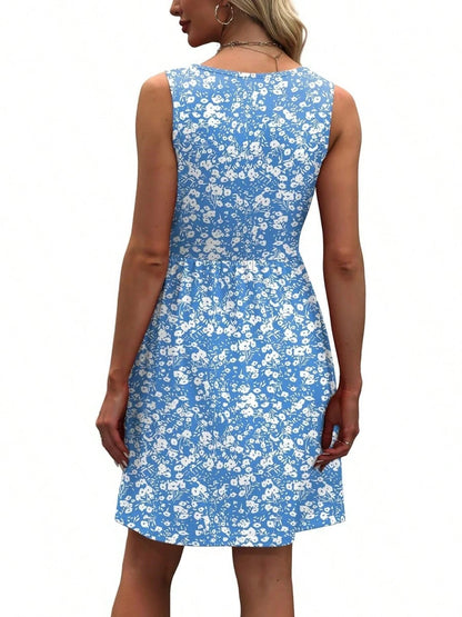 Women's Summer Dress 2026 A-Line Sleeveless Casual Sundress With Pockets Floral/Solid