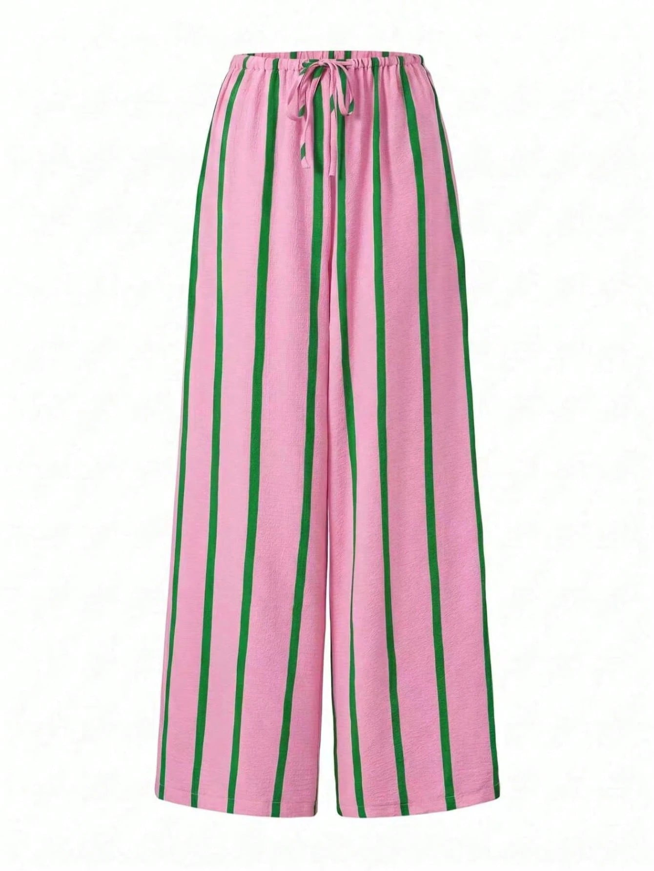 Women's Summer Pink Striped Wide Leg Pants, High Waist Casual Loose Beach Pants, Bohemian Style Pink Vertical Striped Straight Leg Long Pants, Resort Wear