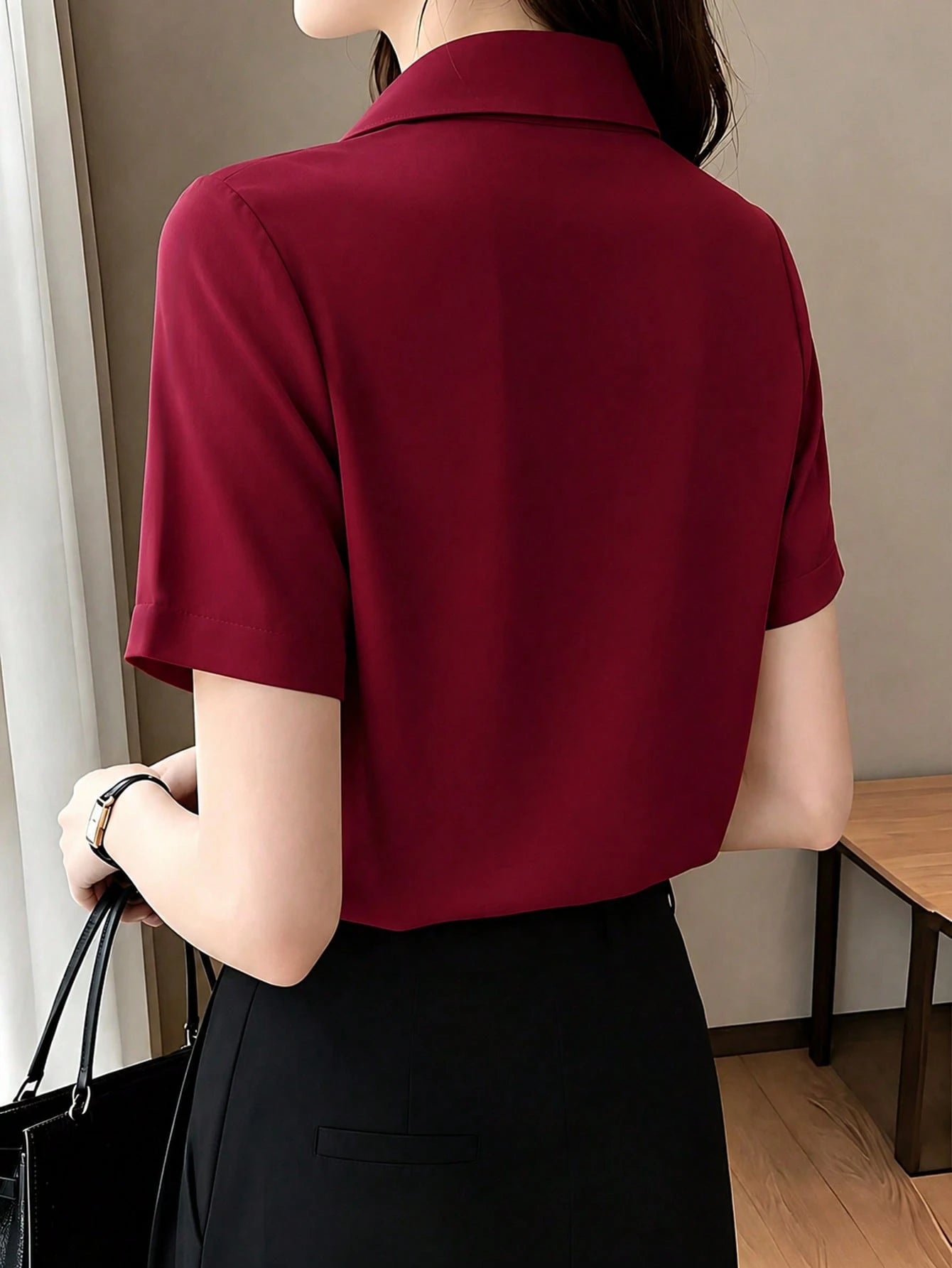 Women's Summer Silk Short Sleeve Designed Chic Hong Kong Style Satin Blouse