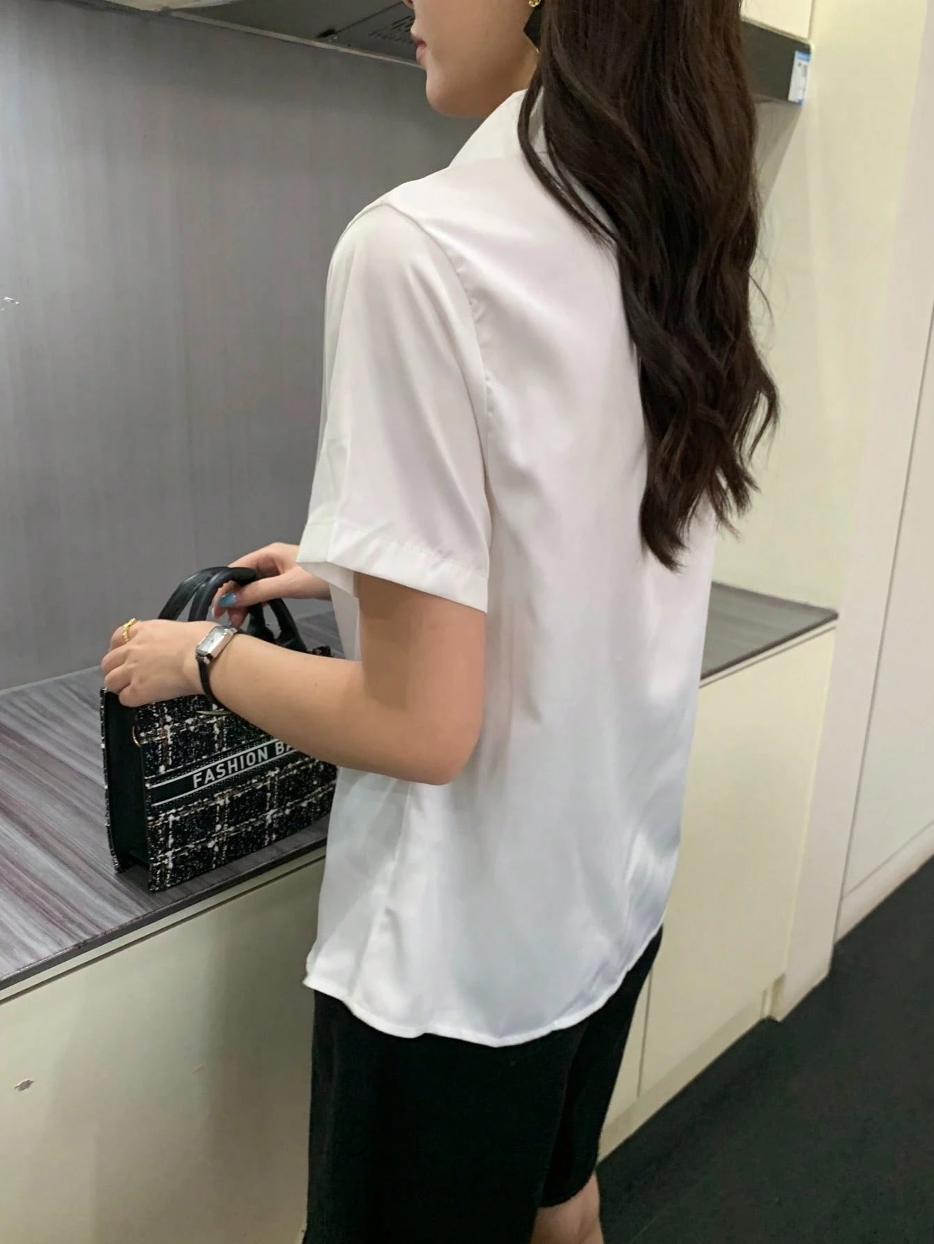 Women's Summer Silk Short Sleeve Designed Chic Hong Kong Style Satin Blouse