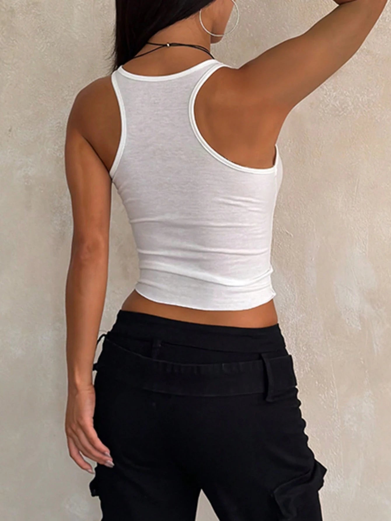 Women's Summer White Letter Print Sexy Tank Top, Basic Casual, Suitable For Dating, Gathering, Party, Travel, Vacation, Beach