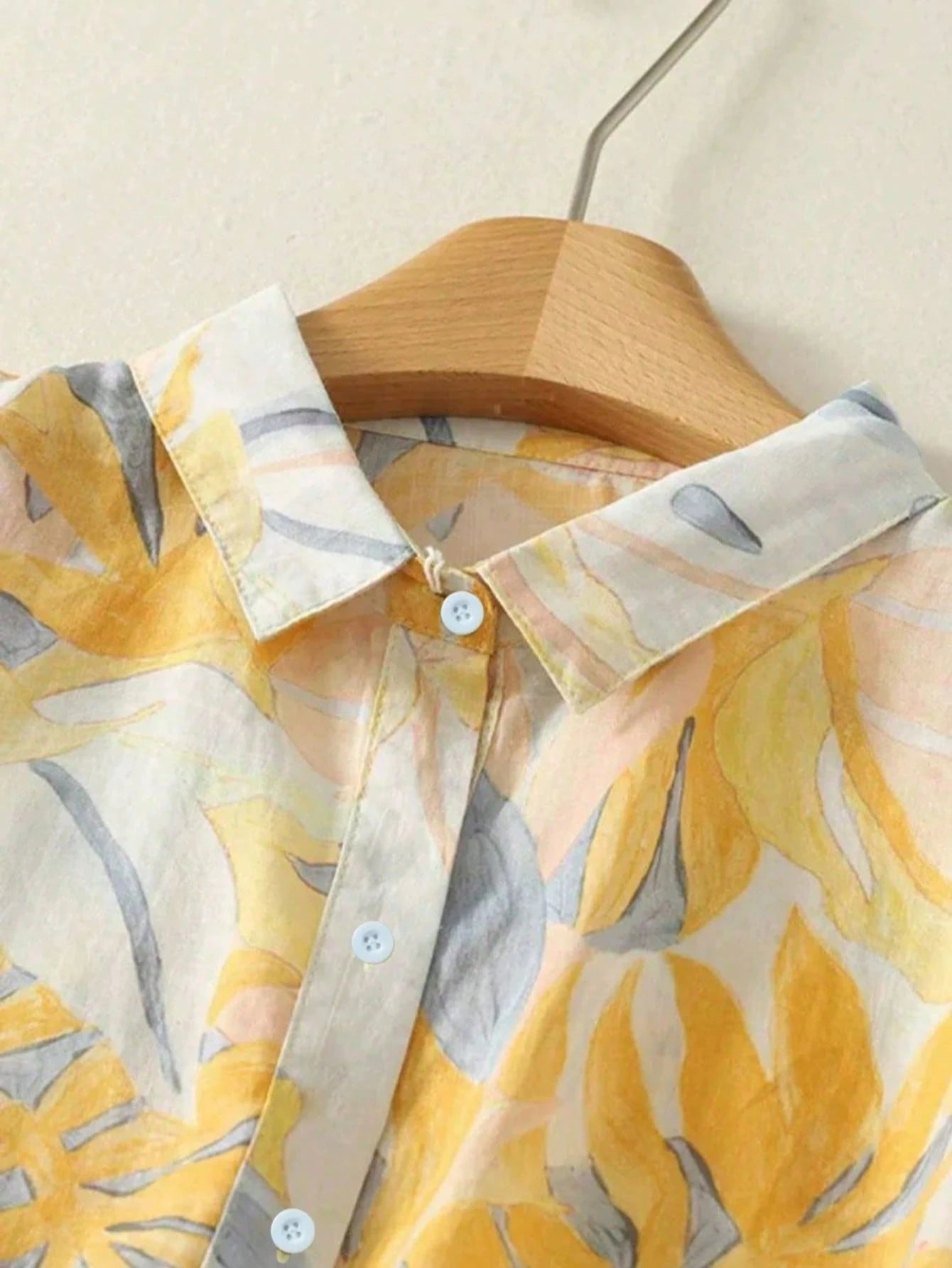 Women's Tropical Plant Print Long Sleeve Loose Fit Button-Up Shirt Spring Vacation Yellow