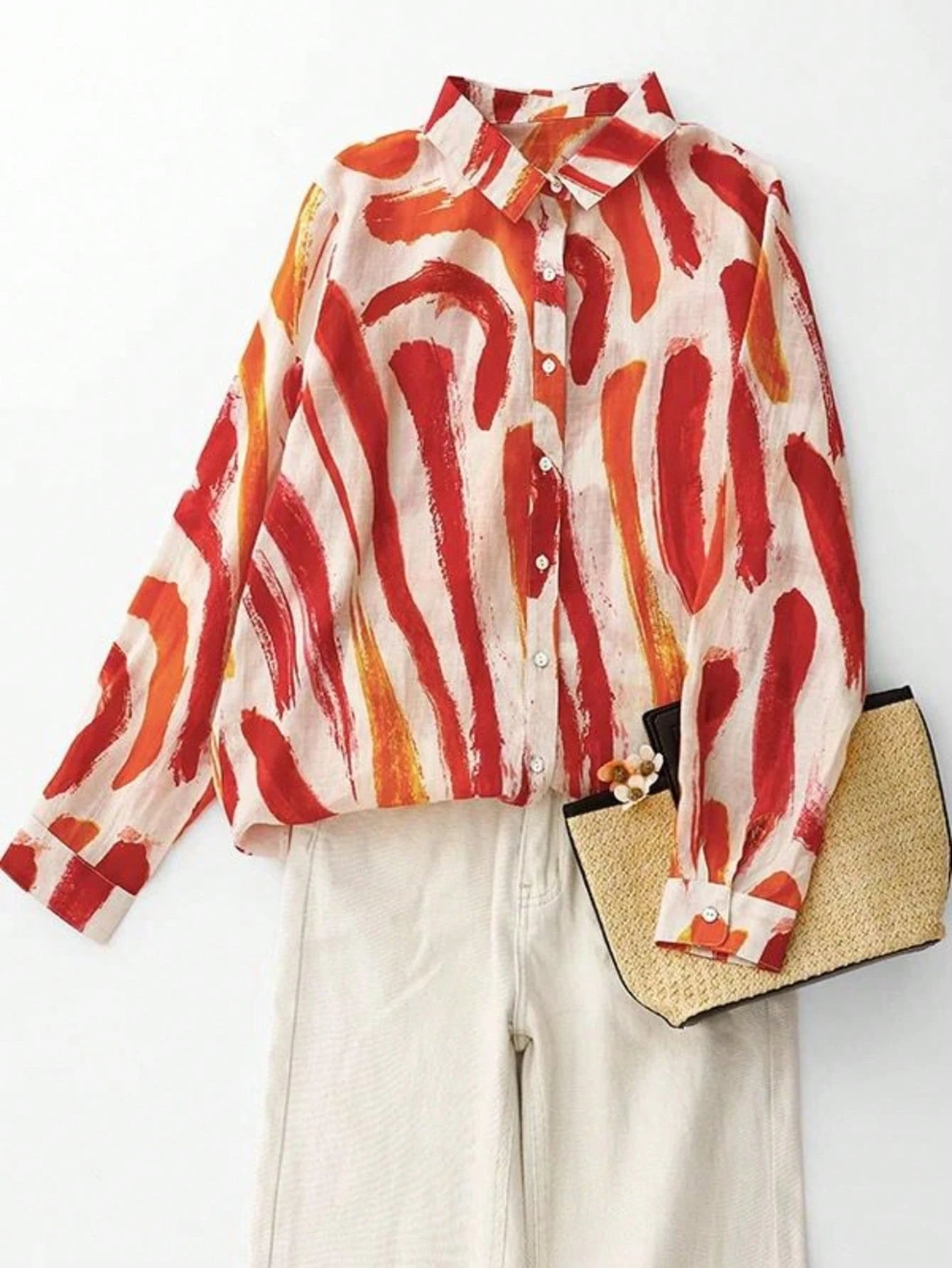 Women's Tropical Plant Print Long Sleeve Loose Fit Button-Up Shirt Spring Vacation Yellow