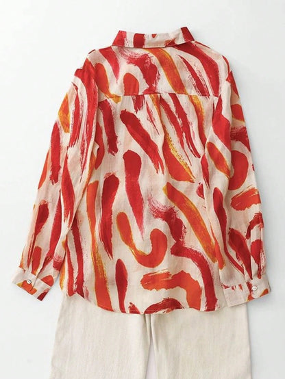 Women's Tropical Plant Print Long Sleeve Loose Fit Button-Up Shirt Spring Vacation Yellow