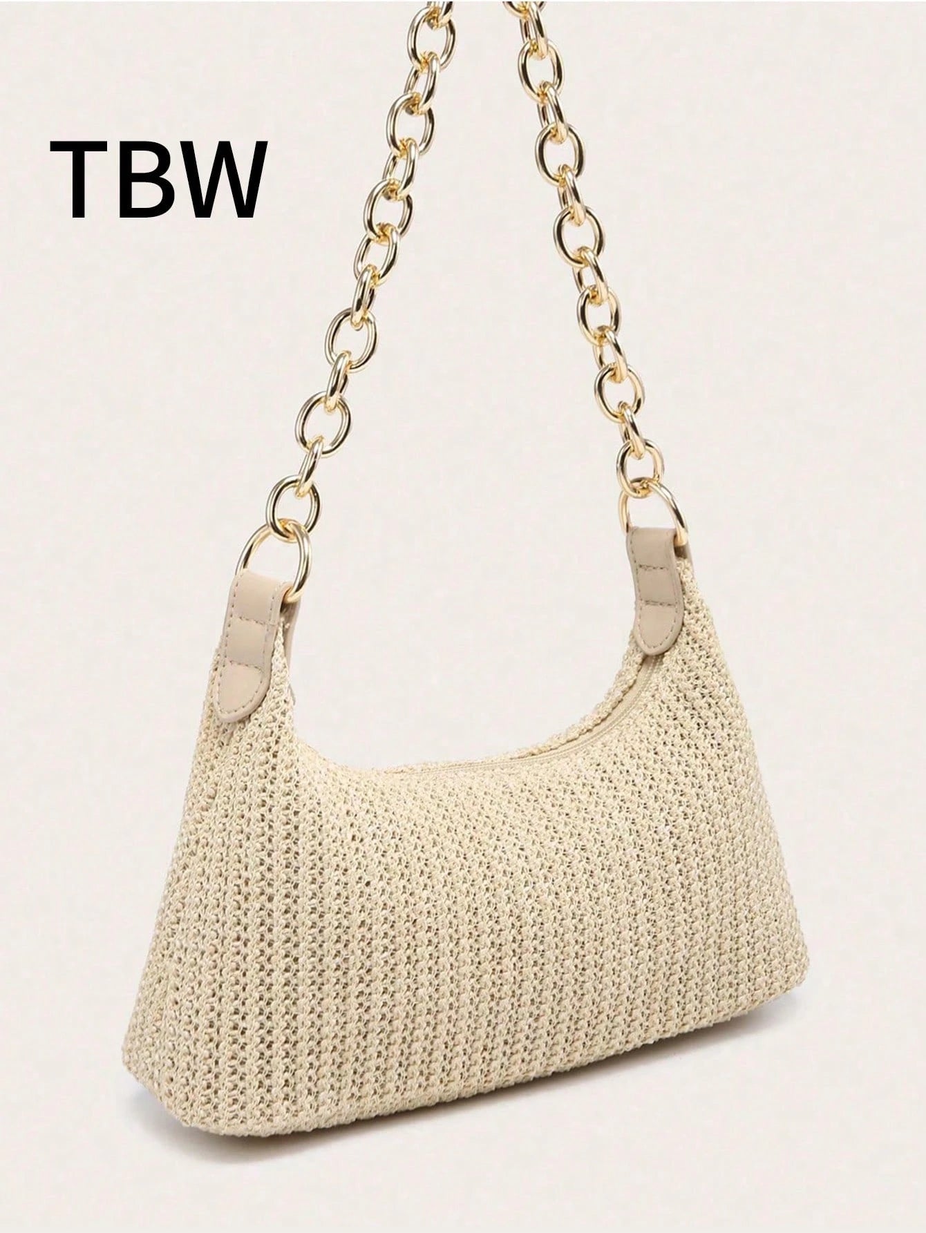 Women's Underarm Shoulder Bag, Square Metal Chain, Large Capacity, Lightweight, Casual & Fashionable Beach Vacation Style, Suitable For Shopping,Straw Bag