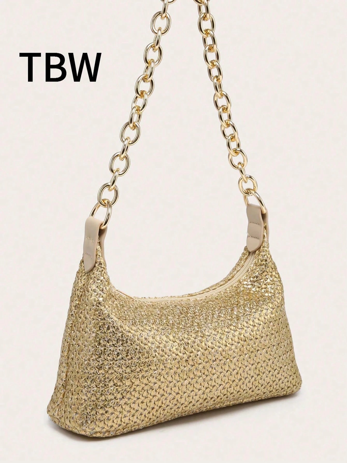 Women's Underarm Shoulder Bag, Square Metal Chain, Large Capacity, Lightweight, Casual & Fashionable Beach Vacation Style, Suitable For Shopping,Straw Bag
