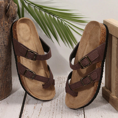Women Sandals Cork Footbed Adjustable Buckle Comfortable Beach Summer Slip On
