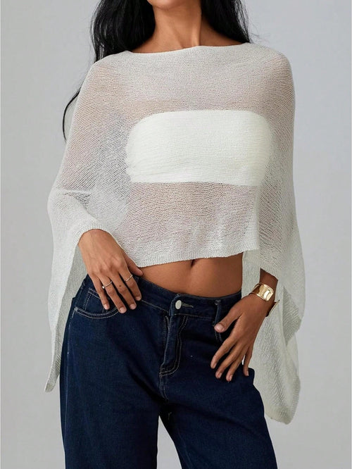 Women Sheer Knit Crochet Poncho Top Mesh Off Shoulder Shrug Summer Asymmetrical Shawl See Through Bolero Cover Up Tops