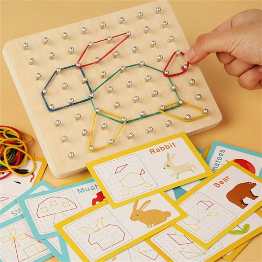 Wooden Geometric Math Puzzle Toys Set With Pegboard, Developing Children's Thinking, Spatial Orientation, Creativity And Imagination