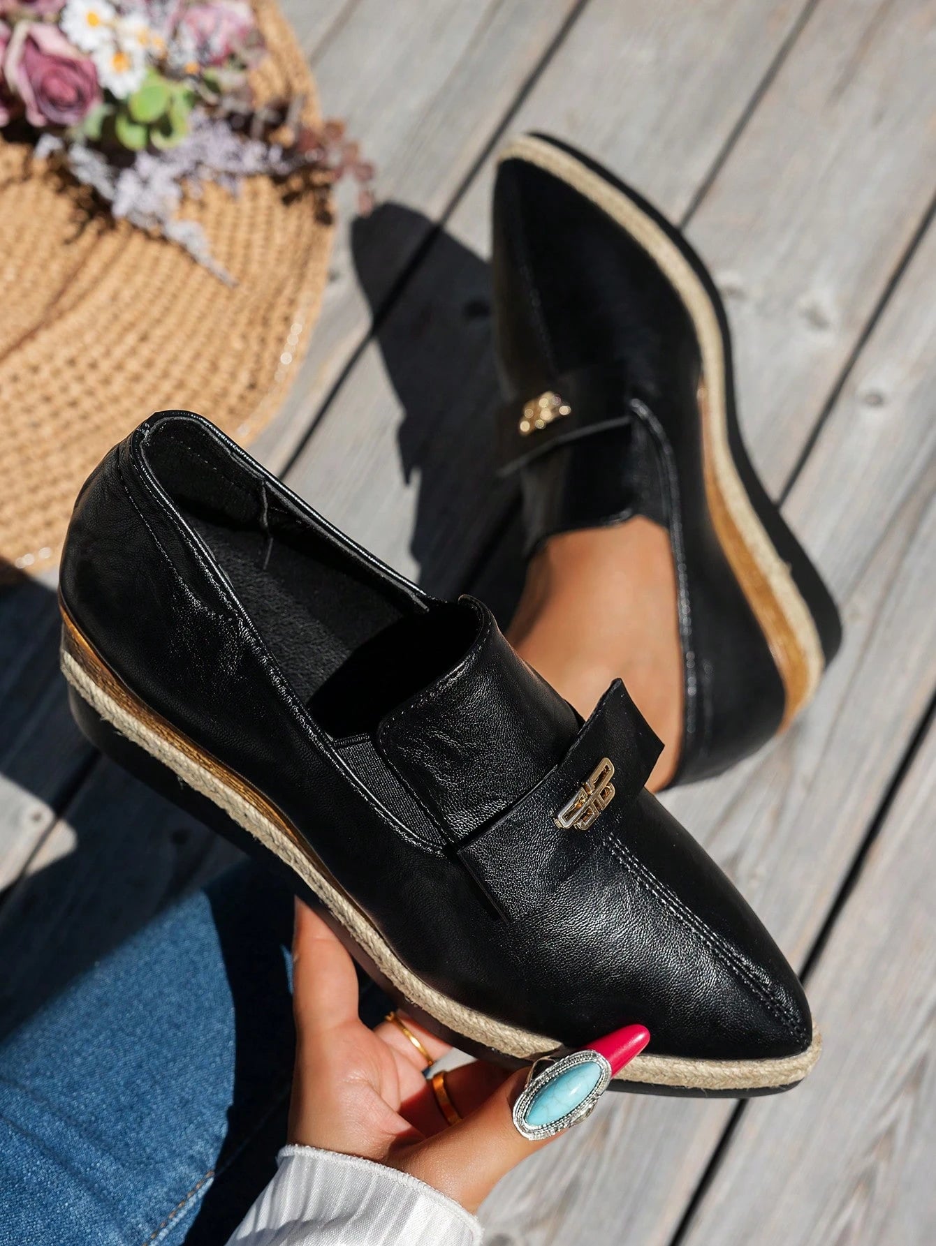 WRCVS Women Platform Wedge Heel Shoes, Lightweight Non-Slip Work Shoes, Fashion Party Shoes, Bohemian Style Sandals, Pointed Toe Espadrille Wedge Heels